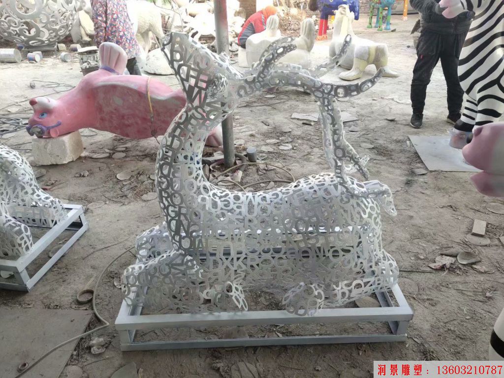 不銹鋼字母拼接鏤空鹿雕塑 動物景觀鹿雕塑7